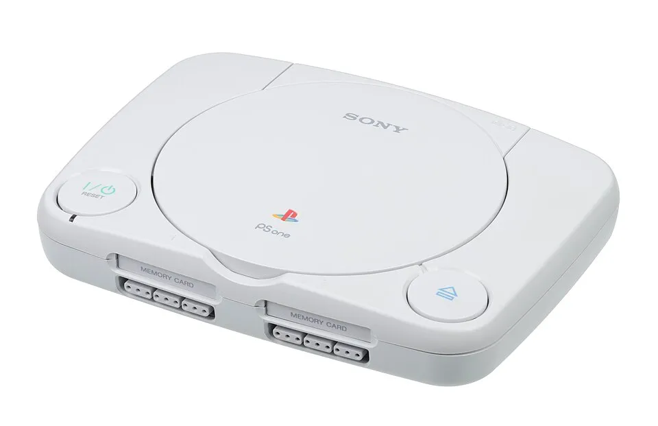 White PS one compact console, shown without the optional LCD screen