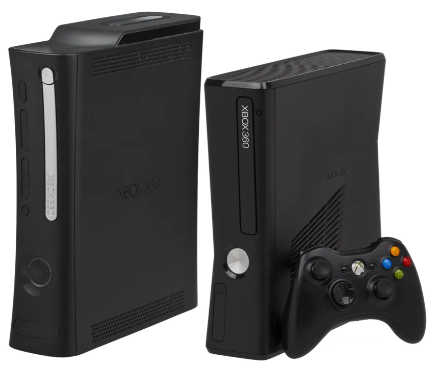 Xbox 360 Elite and Xbox 360 S consoles with a controller