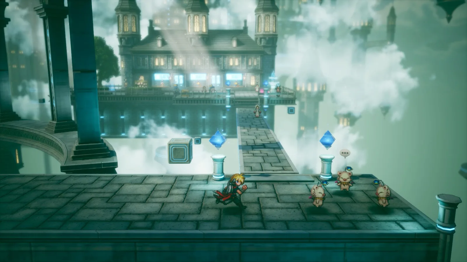 Official Final Fantasy Resonance screenshot of a castle walkway above the clouds, from the Steam store