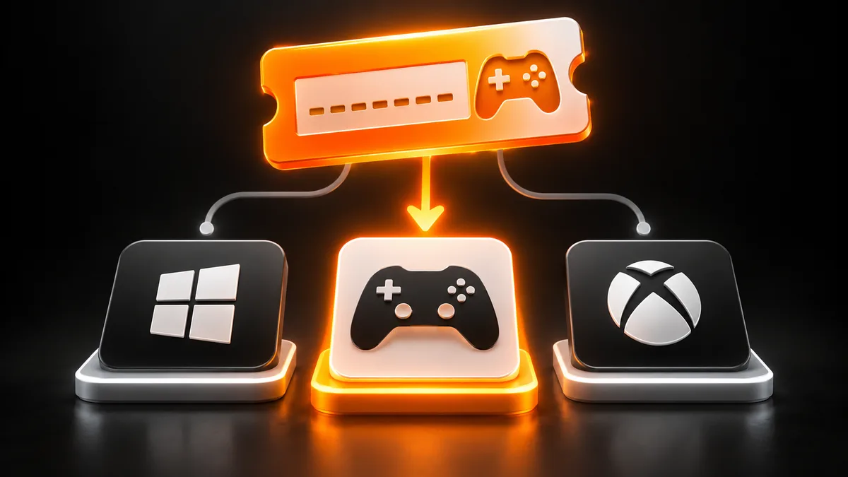 Conceptual illustration for redeem Steam, Epic and Xbox game codes