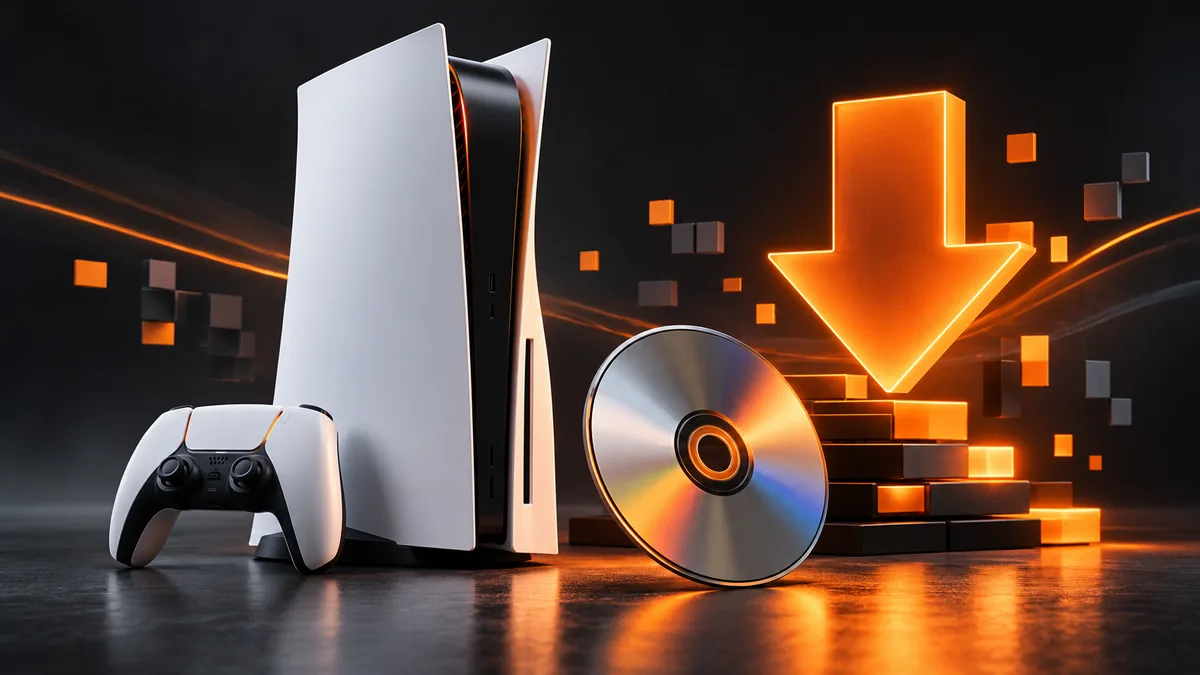 Conceptual illustration for install games on PS5: discs and downloads