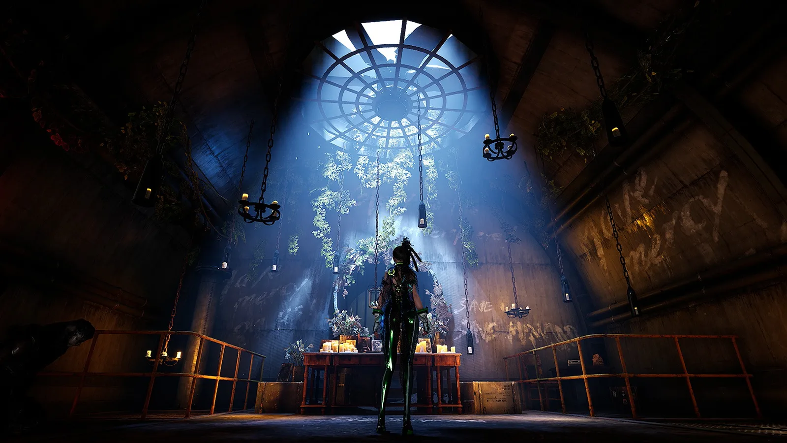 Official Stellar Blade Switch 2 screenshot of EVE in a combat suit fighting in a ruined industrial hall