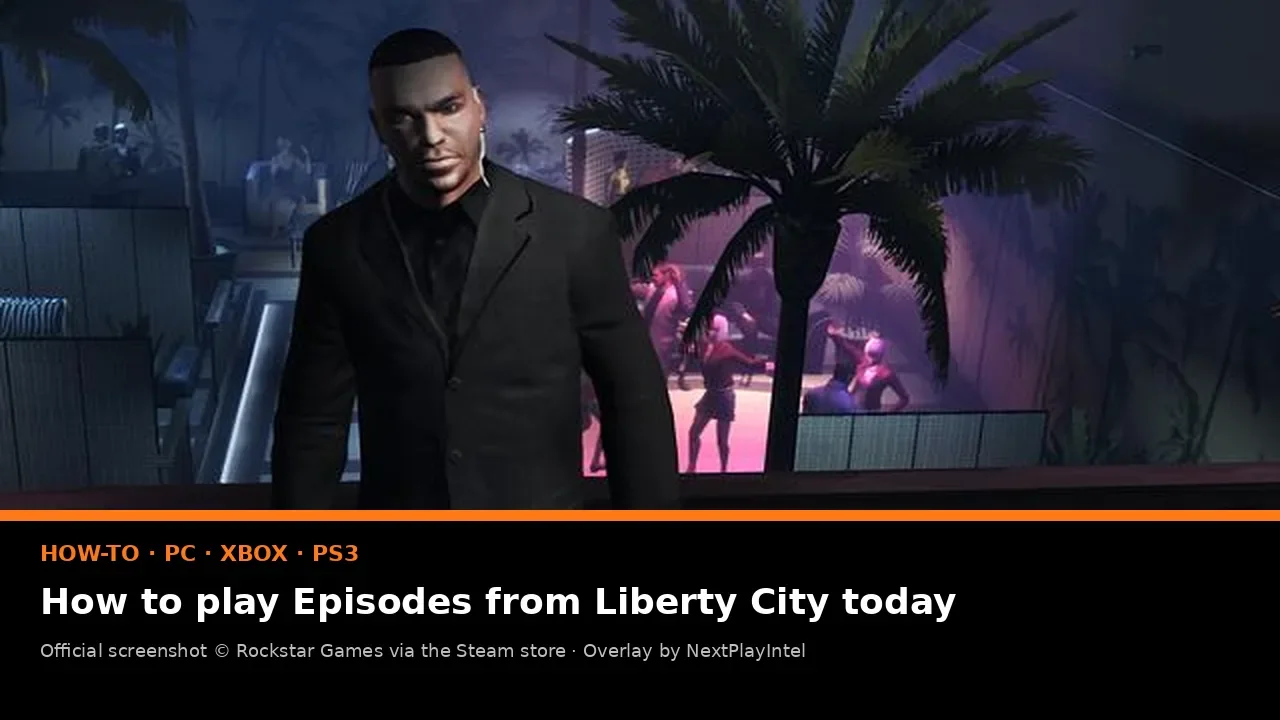 Official screenshot of Luis Lopez with a motorcycle in his apartment from The Ballad of Gay Tony, with a NextPlayIntel how-to label