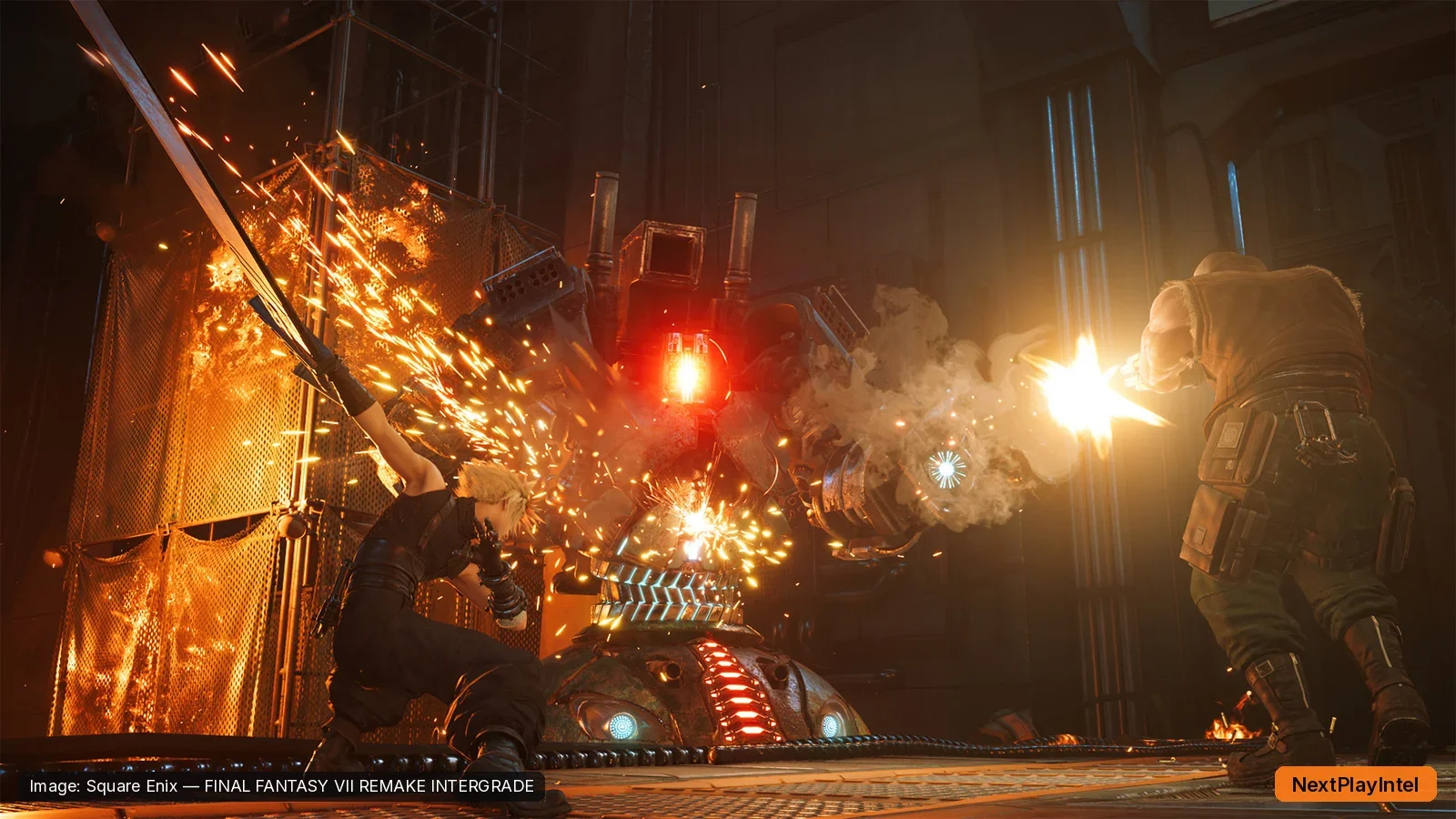 Final Fantasy VII Remake Intergrade combat with explosions