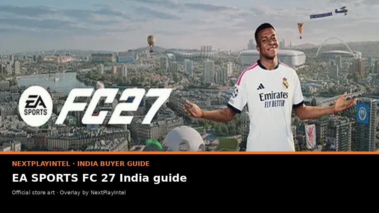 Official EA SPORTS FC 27 store artwork with NextPlayIntel India label