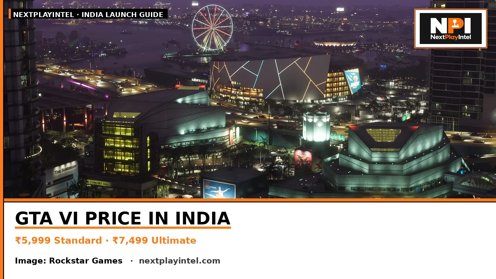 Official Grand Theft Auto VI promotional screenshot of Vice City, used to illustrate India pricing guide.