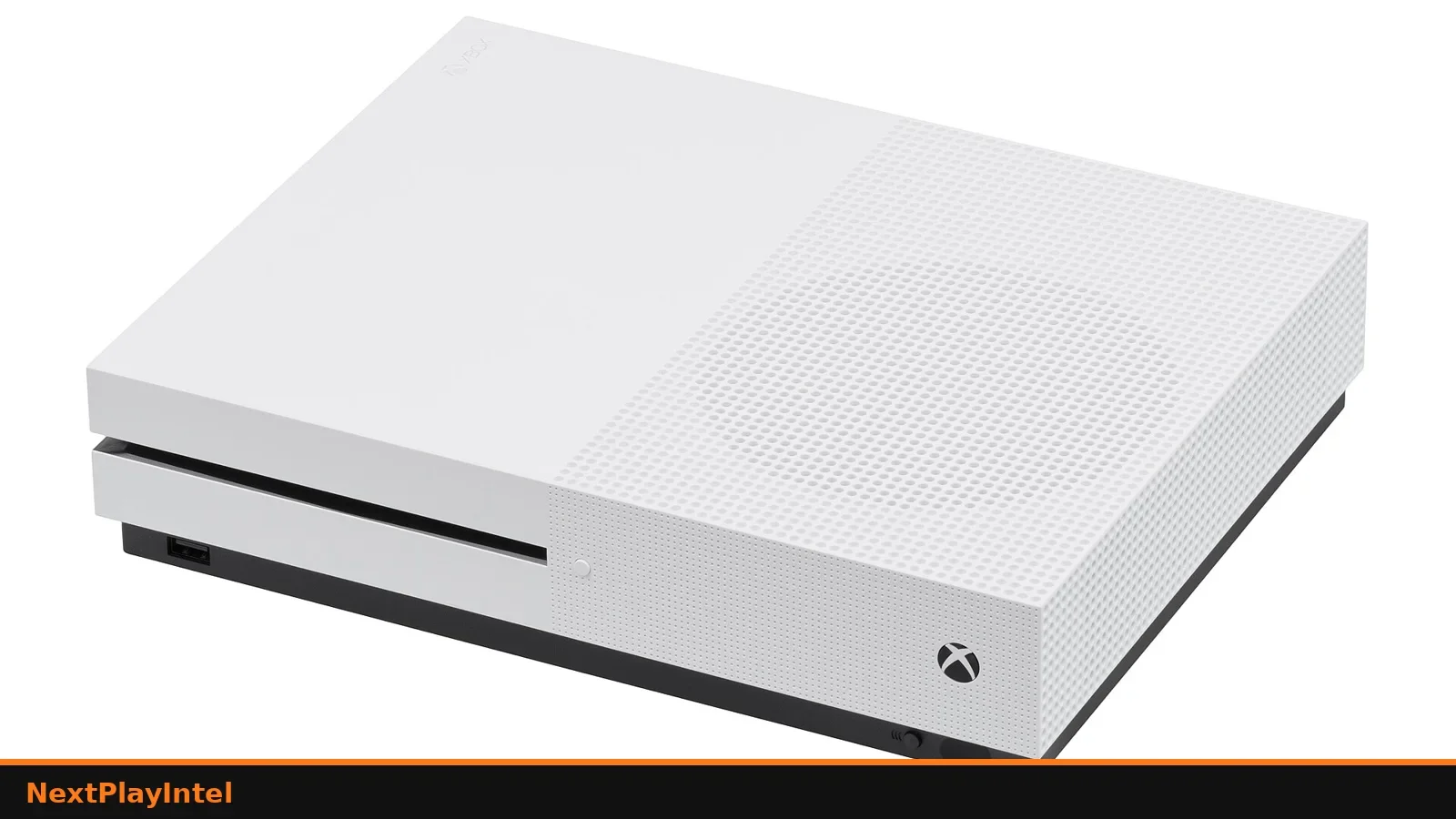 White Xbox One S console, front-left view