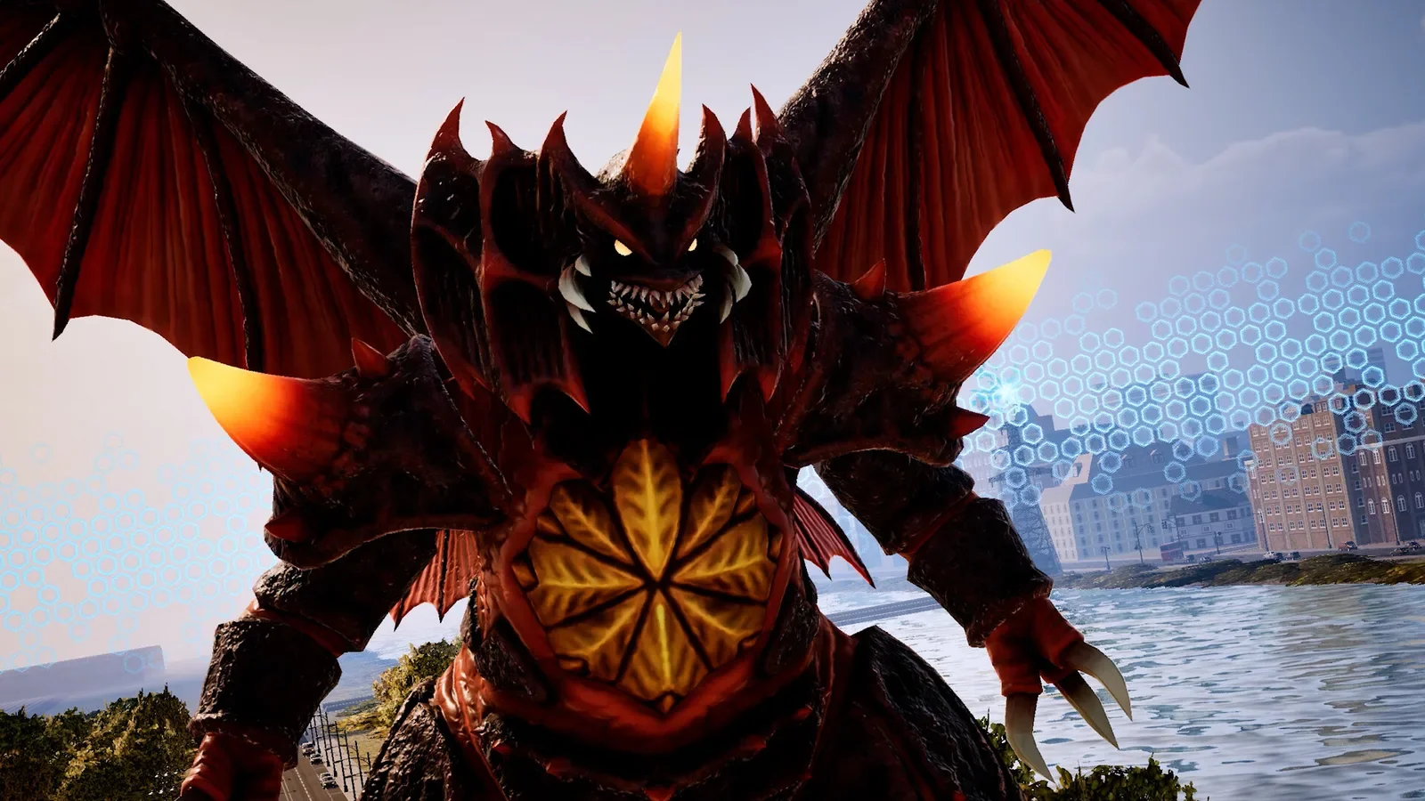 Official Godzilla: Destroy All Monsters Melee Remastered screenshot of Destoroyah with wings spread over water