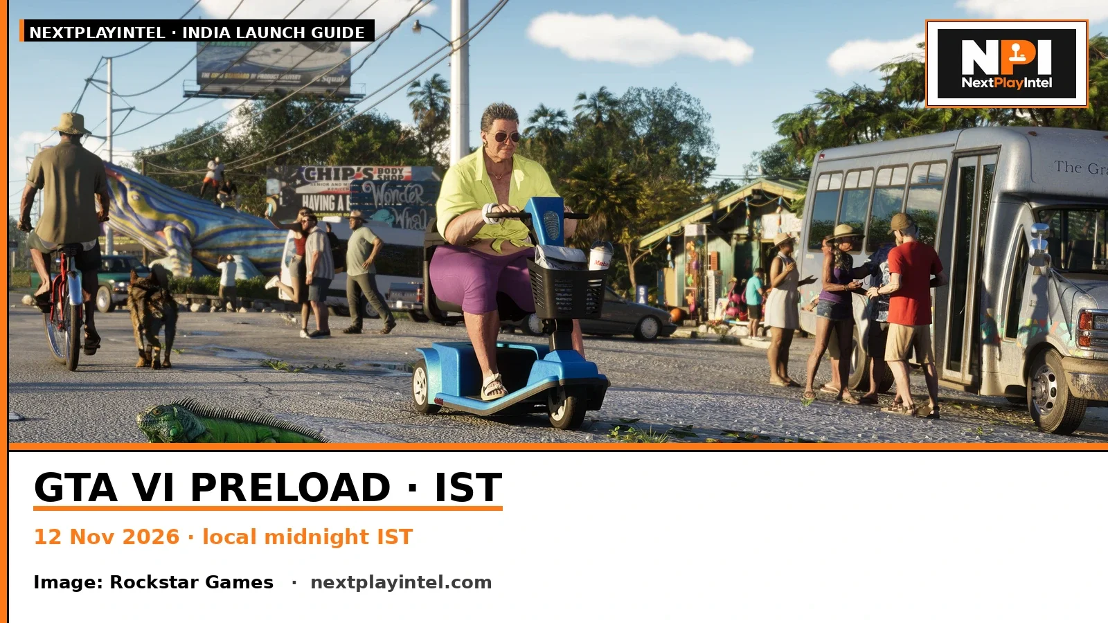 Official Grand Theft Auto VI promotional screenshot used to illustrate the India preload schedule.