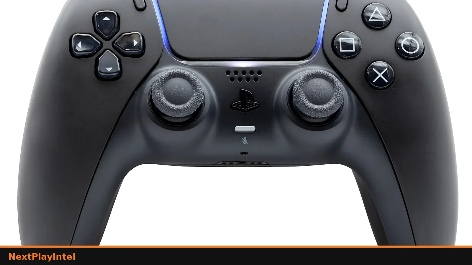 Black DualSense wireless controller for PlayStation 5, front view