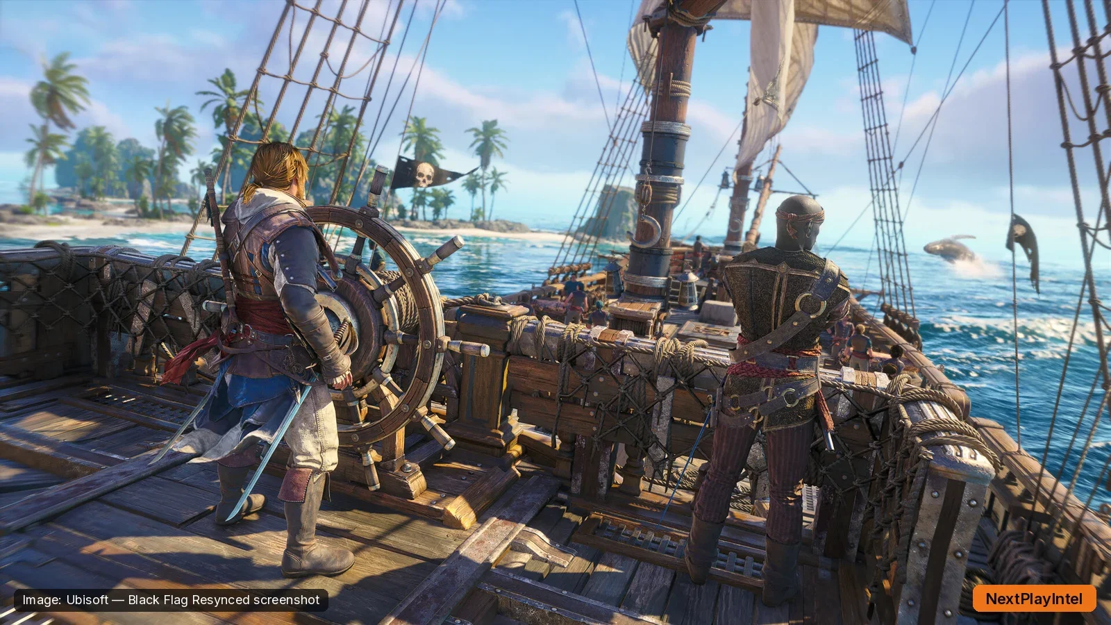 Edward Kenway at the Jackdaw's wheel in Black Flag Resynced