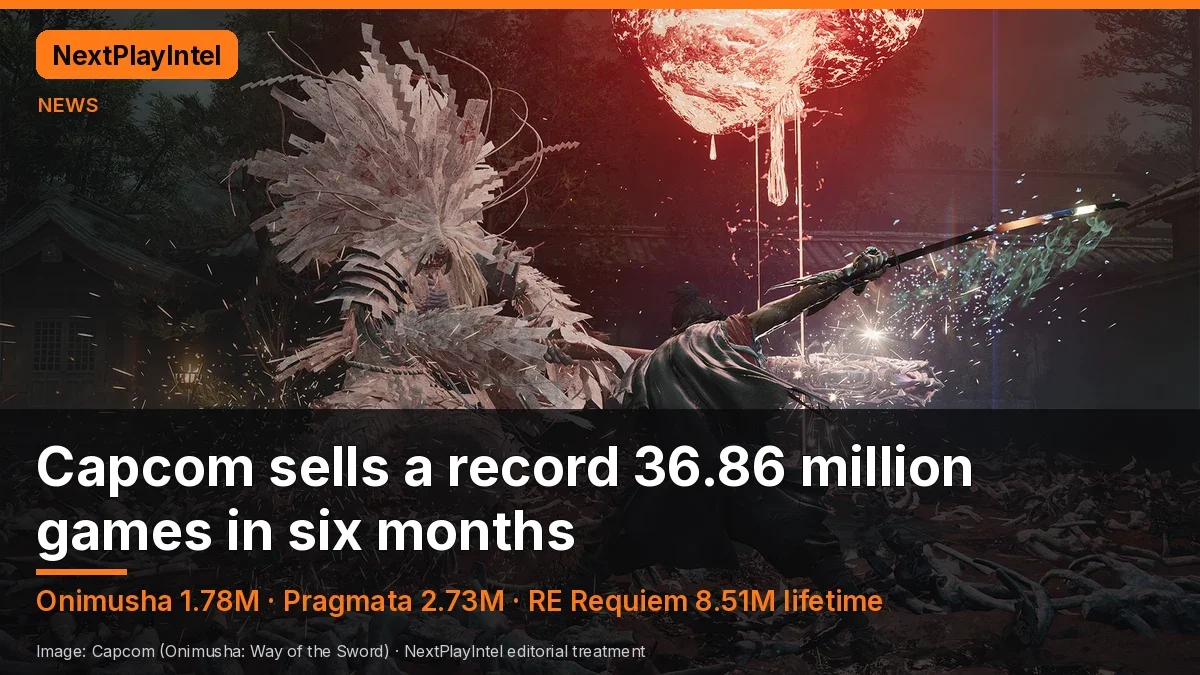 Onimusha: Way of the Sword official screenshot with headline about Capcom selling a record 36.86 million games in six months