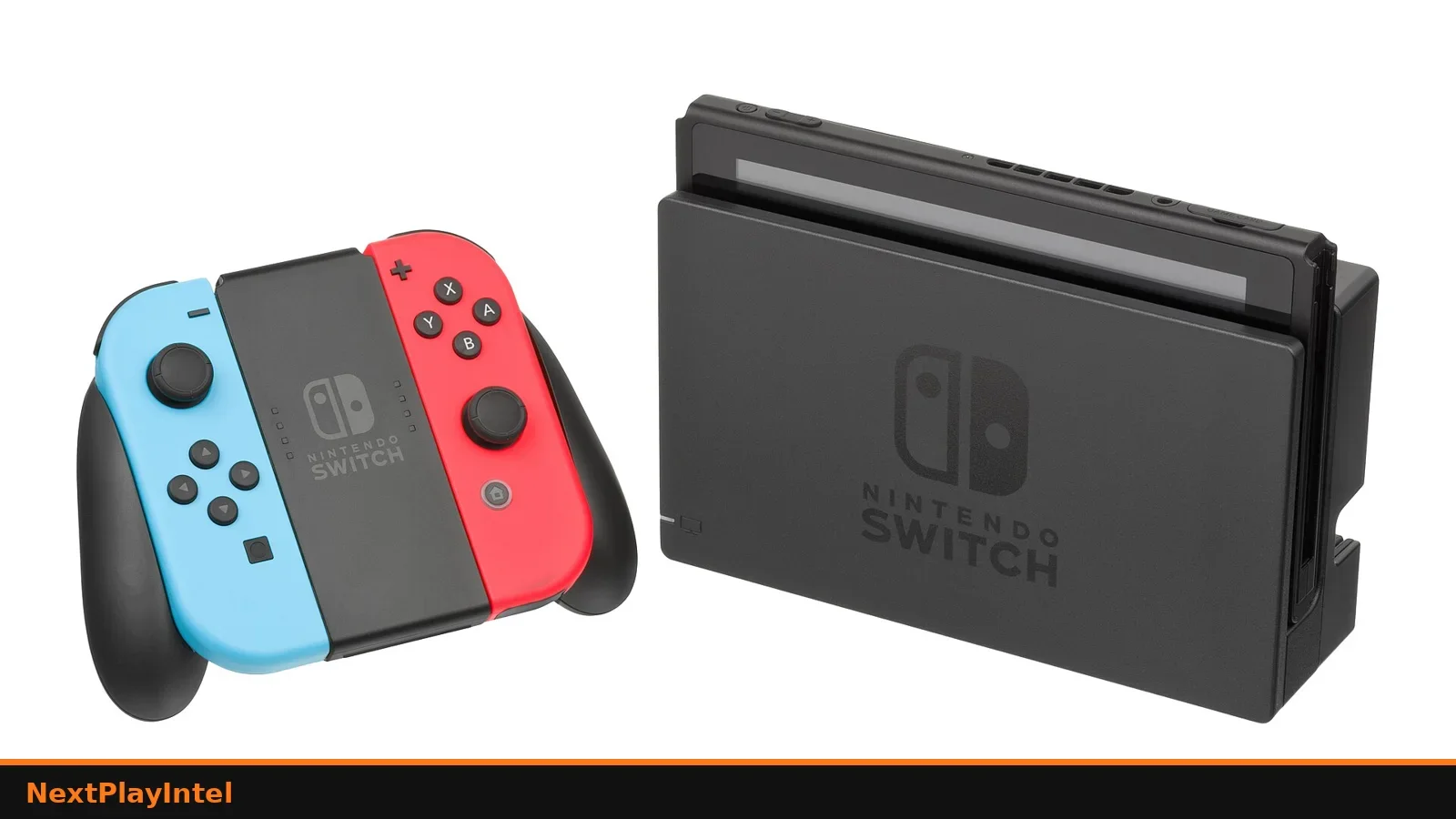 Original Nintendo Switch in its dock with red and blue Joy-Con