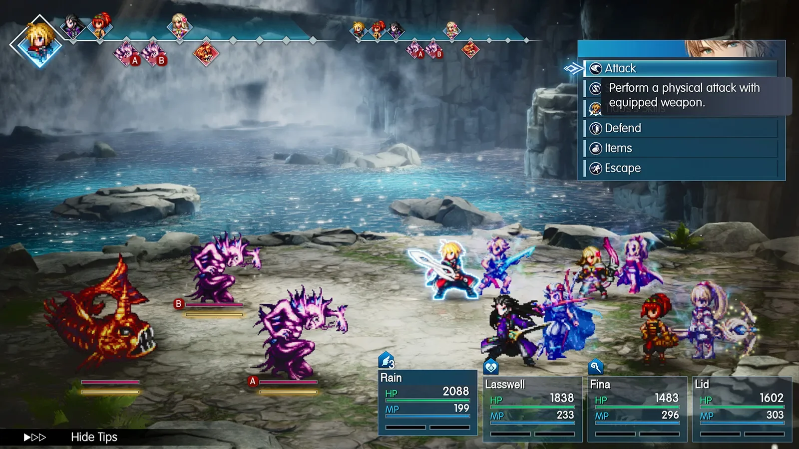 Official Final Fantasy Resonance battle screenshot showing the party facing enemies with the command menu open
