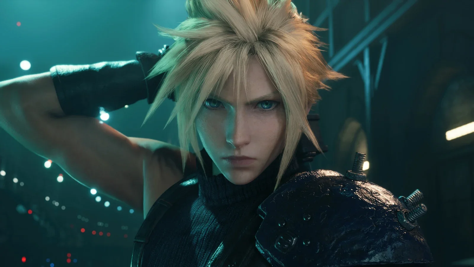 Close-up of Cloud Strife with his spiky blond hair in Final Fantasy VII Remake Intergrade