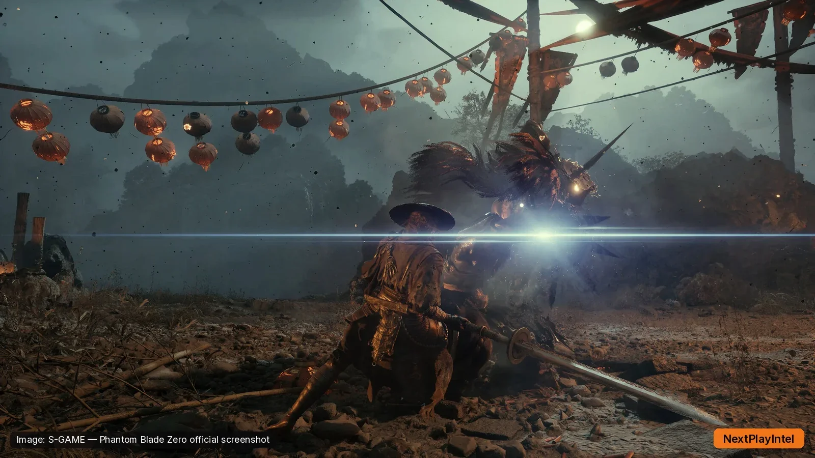 Phantom Blade Zero official screenshot of a boss arena with red lanterns